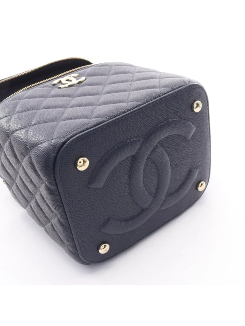 Chanel Shoulder Bag Quilted Vanity 2-Way Navy Caviar Leather Chain